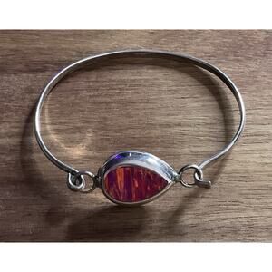 Vintage Mexico 925 Sterling Silver Synthetic Opal Wire Bangle Bracelet